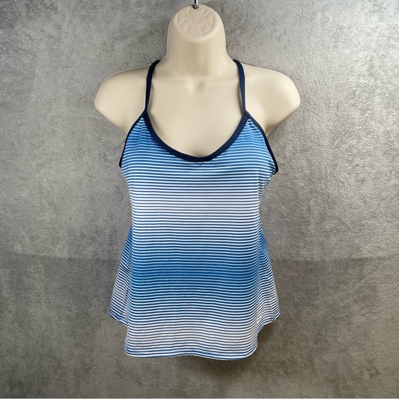 Nike Top Women Size Medium Striped Padded Racerback Athletic Performance‎ Gym - Picture 1 of 11